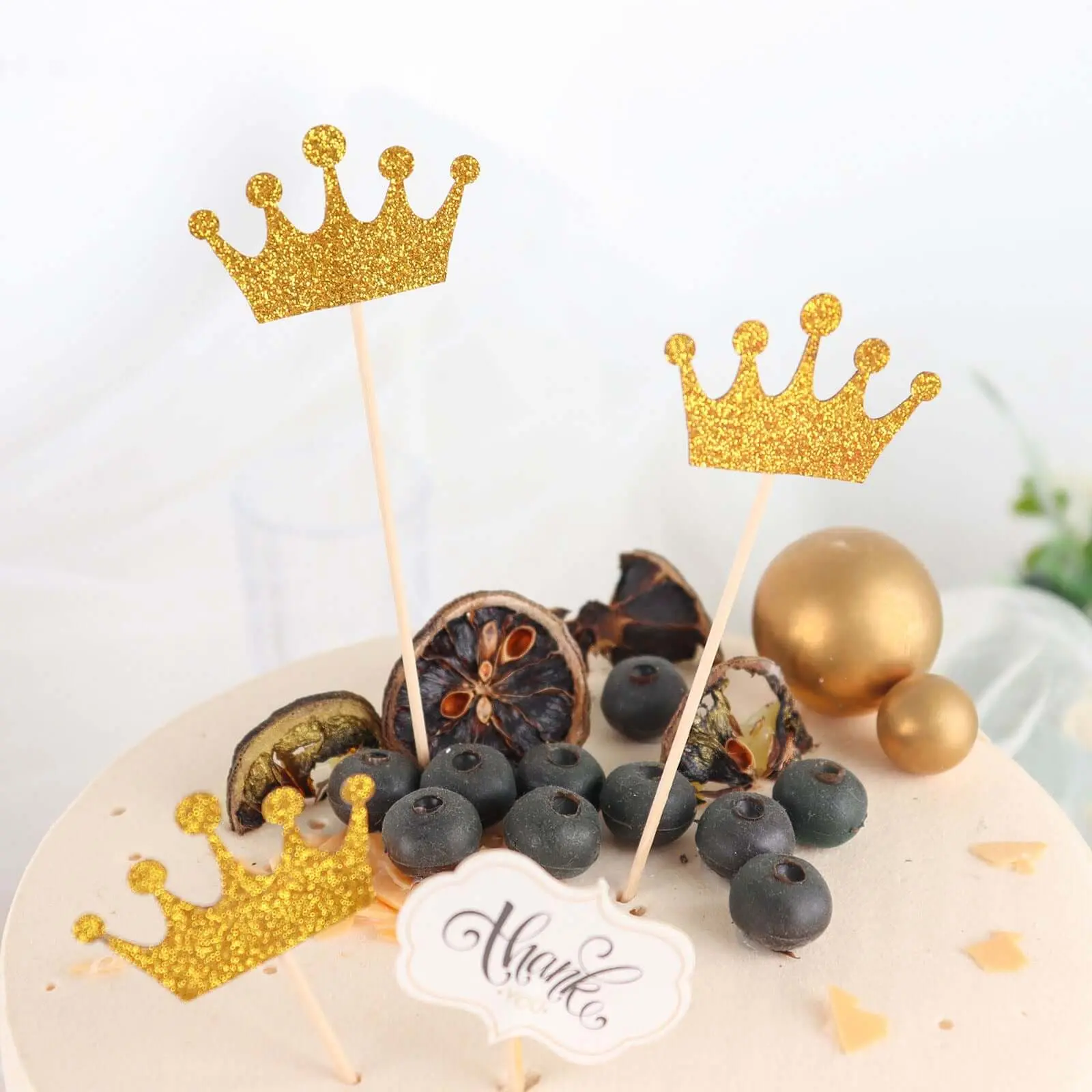 Cake Decorations 24-Pack 5" Glitter Gold Royal Crown Cupcake Topper Picks, Birthday Cake Toppers for Party Supplies