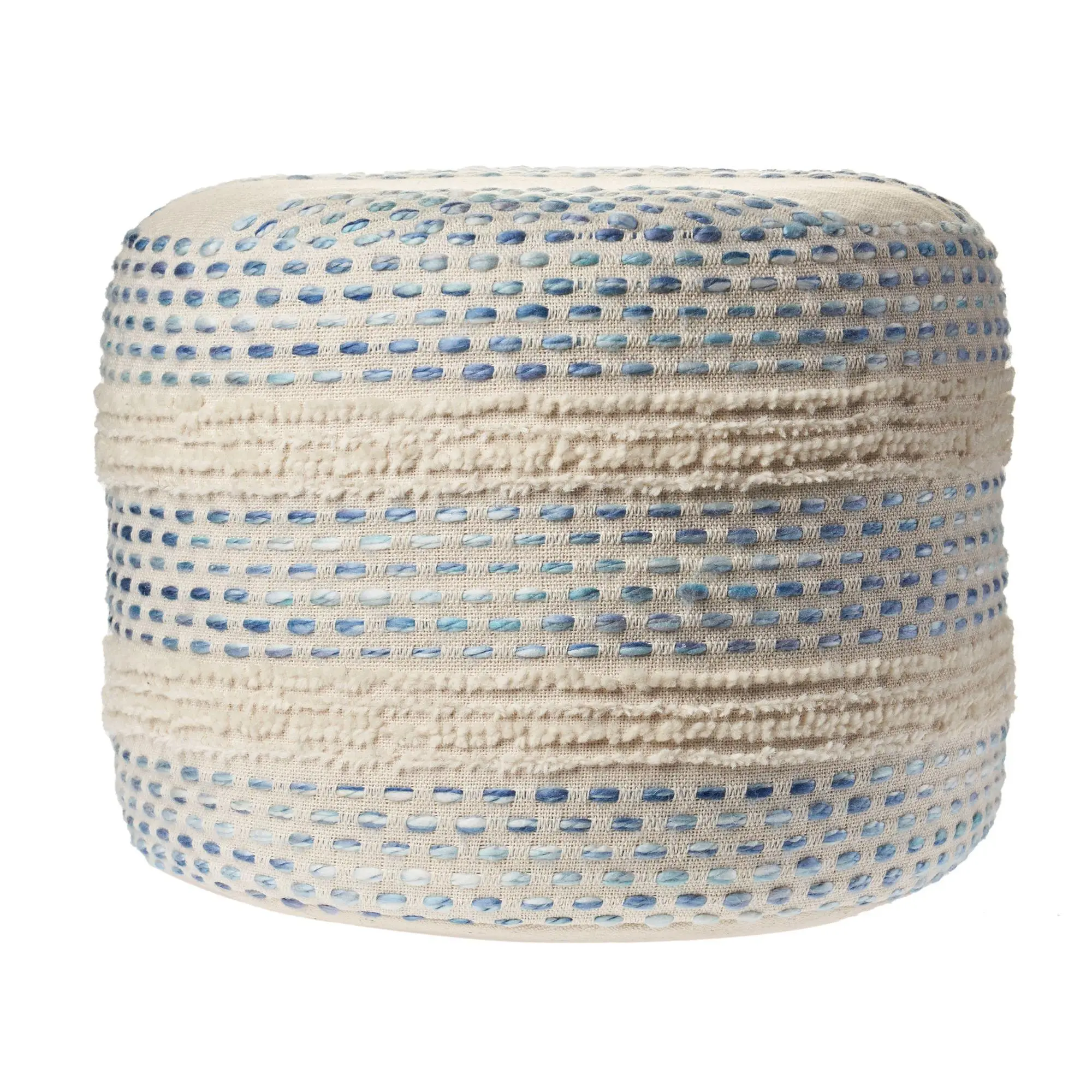 Ox Bay Striped Dots Woven Cotton Blend Pouf Ottoman Ox Bay Striped Dots Woven Cotton Blend Pouf Ottoman