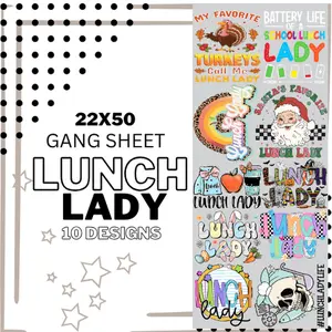 PRE-MADE GANG SHEET LUNCH LADY SCHOOL DTF DIRECT TO FILM transfers size 22x50