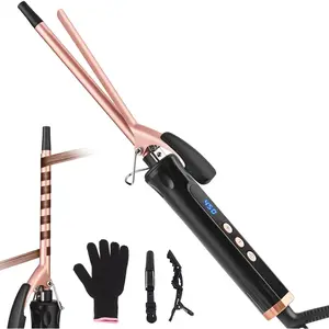 3/8 Inch Small Curling Iron Wand for Tight Curls, 9mm Thin Curling Wand for Short & Long Hair, Ceramic Barrel Hair Curler with Adjustable Temperature, Dual Voltage, Heat Resistant Glove Included for Gifts for Women