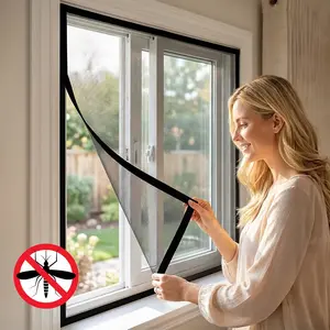 Black Window Screen Mesh Kit, Easy Install Hook & Loop, DIY Cut-to-Fit Window Screen, Breathable Anti-Mosquito Insect Net, Removable Reusable for Home