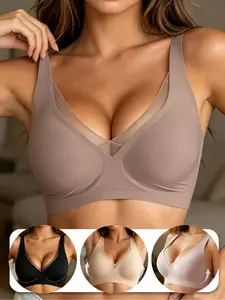 Buy 1 Get 1 Free Women's Jelly Wireless Lace Bras - 4-Color Deep V Multiway Bralettes with Internal Push-Up Support, Buttery-Soft Ultra-Thin Breathable T-Shirt Everyday Lingerie Undergarment, Jelly Wireless Bra, Lace Everyday Bras
