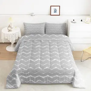 Grey Comforter Set,Gray and Silver Queen Size Bedding Set,Lightweight Bed Comforter Set,Microfiber Reversible Comforter
