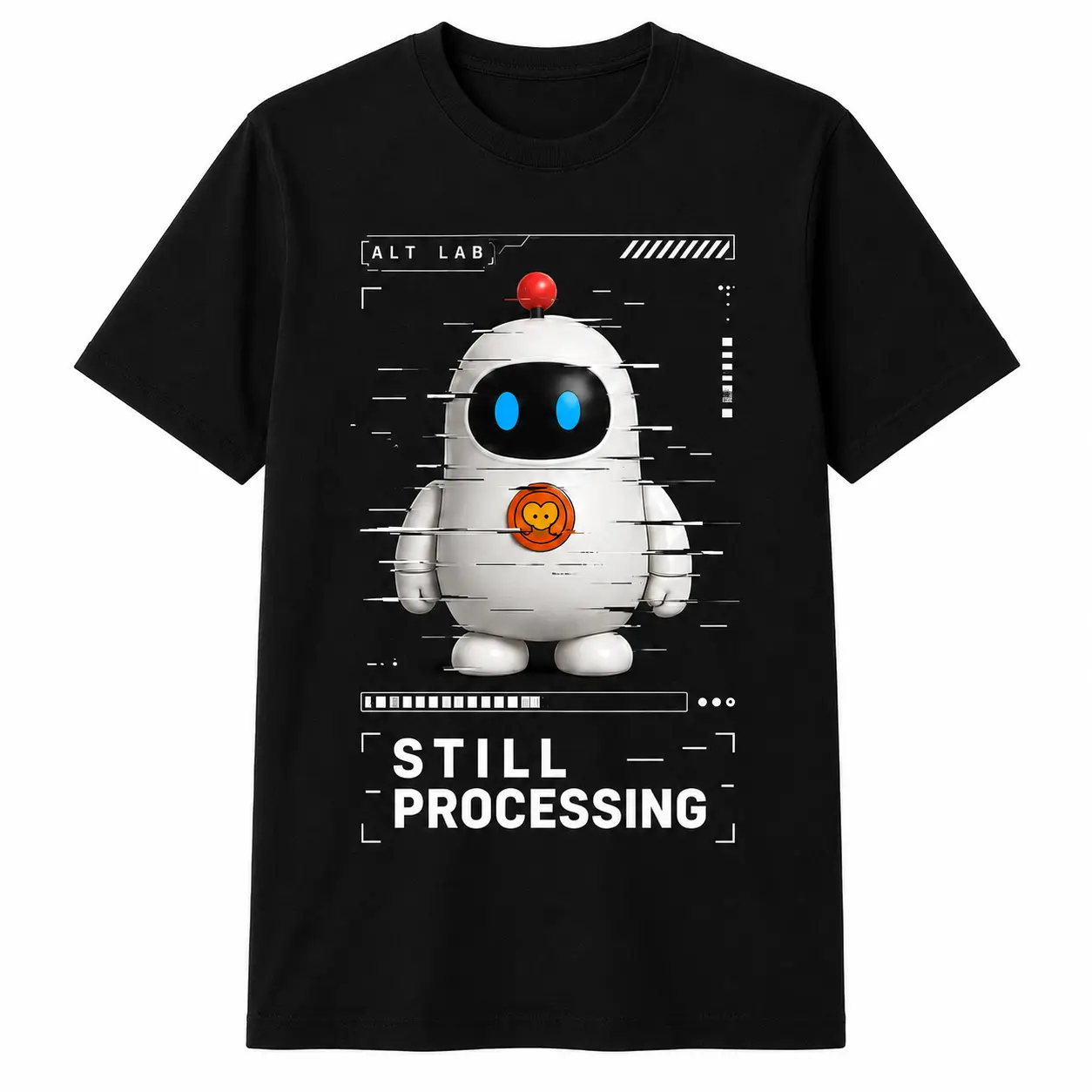 MiniGame Glitch Robot Graphic Tee Digital Streetwear Gaming Shirt Oversized T Shirt Cartoon Character Print Tech Style Casual Cotton Short Sleeve Shirts for Men Women Unisex Fashion