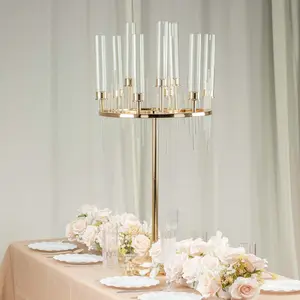 Metal Gold 9-Arm Round Cluster Taper Candelabra Gold Table