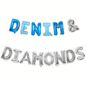 1 Set Denim and Diamonds Bachelorette Party Decorations Denim and Diamonds Party Decor with Navy Blue and Silver Balloon Banner Diamond and Pearls Decor for Jewelry Bridal Shower New Jeans Party