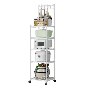 5 Tier Storage Shelves 110LBS Heavy Duty Shelving Unit with Rolling Wheels Organizer Shelf for Laundry Bathroom Kitchen Garage Pantry