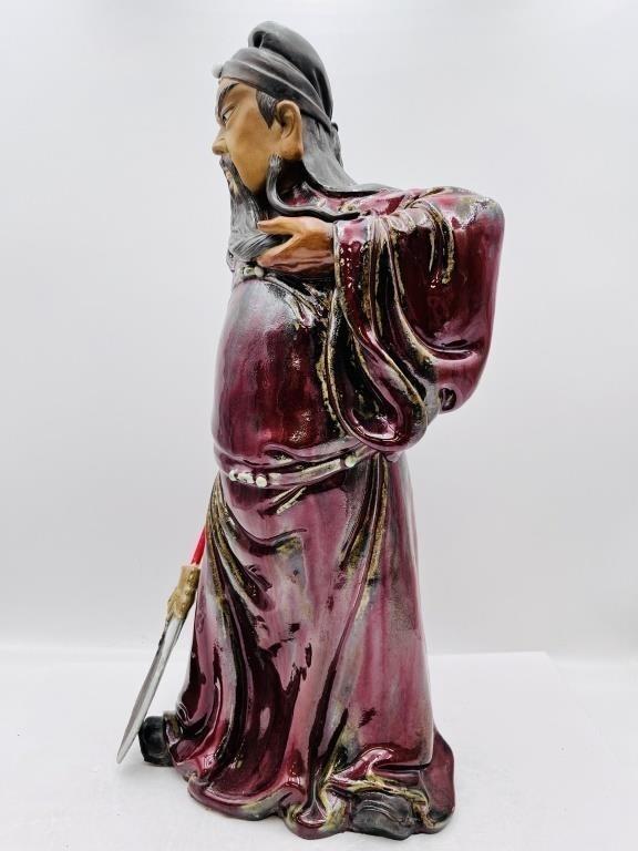 Vintage Chinese Shiwan Ceramic Sculpture of Guan Yu Created by Zhuang Jia in the 1970s Handcrafted Artpiece