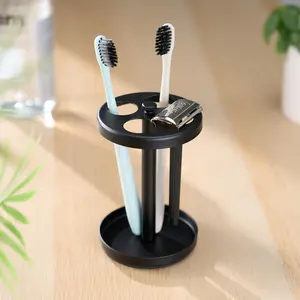 Black Stainless  Holder Stand: Rustproof Bathroom Countertop Organizer, 4 Ventilated Slots Hold Manual Toothbrushes, Razor