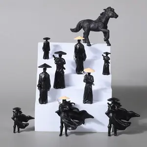 10-piece set of Chinese ancient-style Jianghu swordsman PVC ornaments for car dashboard, car display screen decoration, martial arts swordsman figurine decoration, creative decorations, Chinese kung fu ornaments