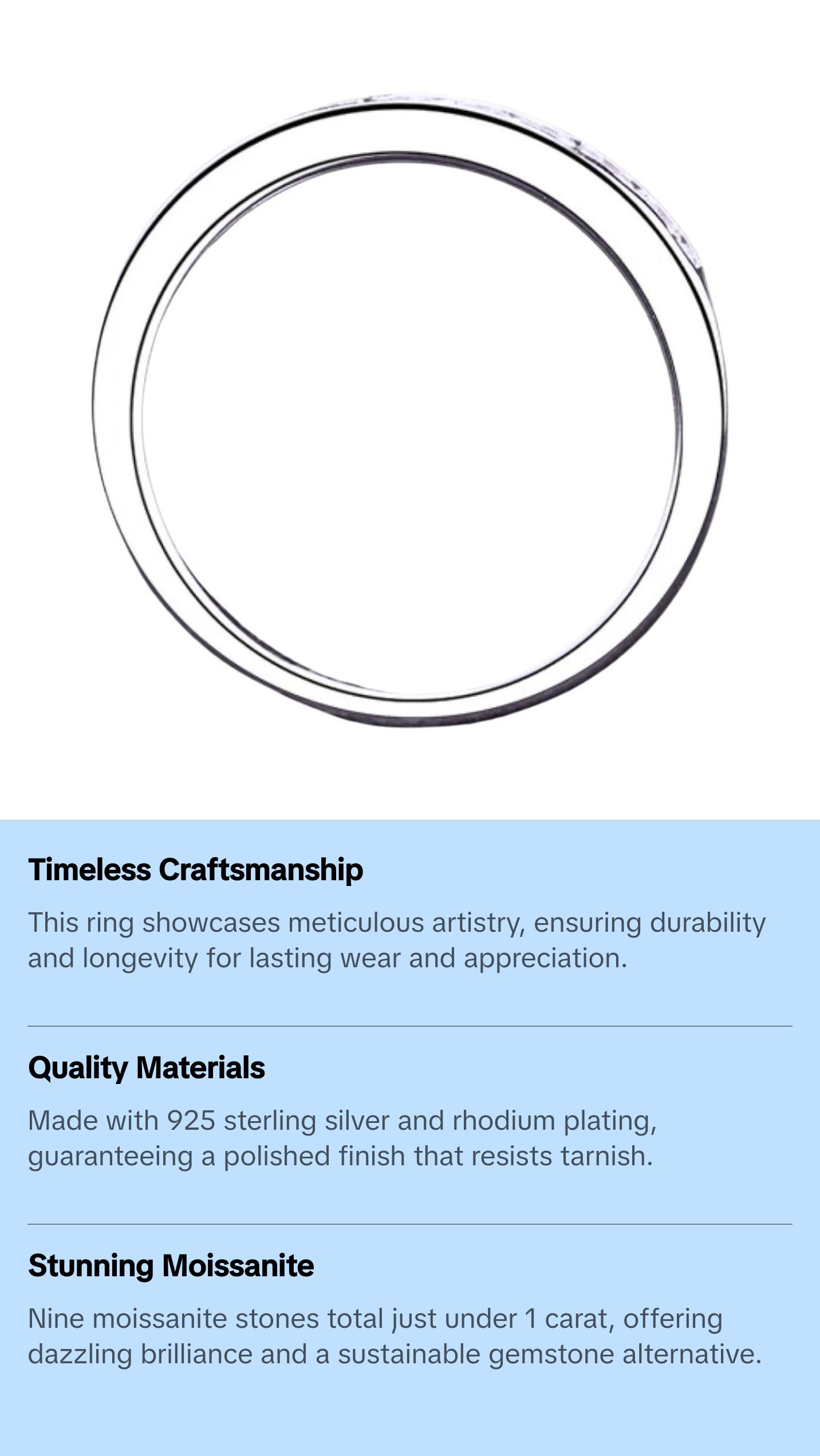 Modern Minimalist Moissanite Ring 925 Sterling Silver Rhodium Plating