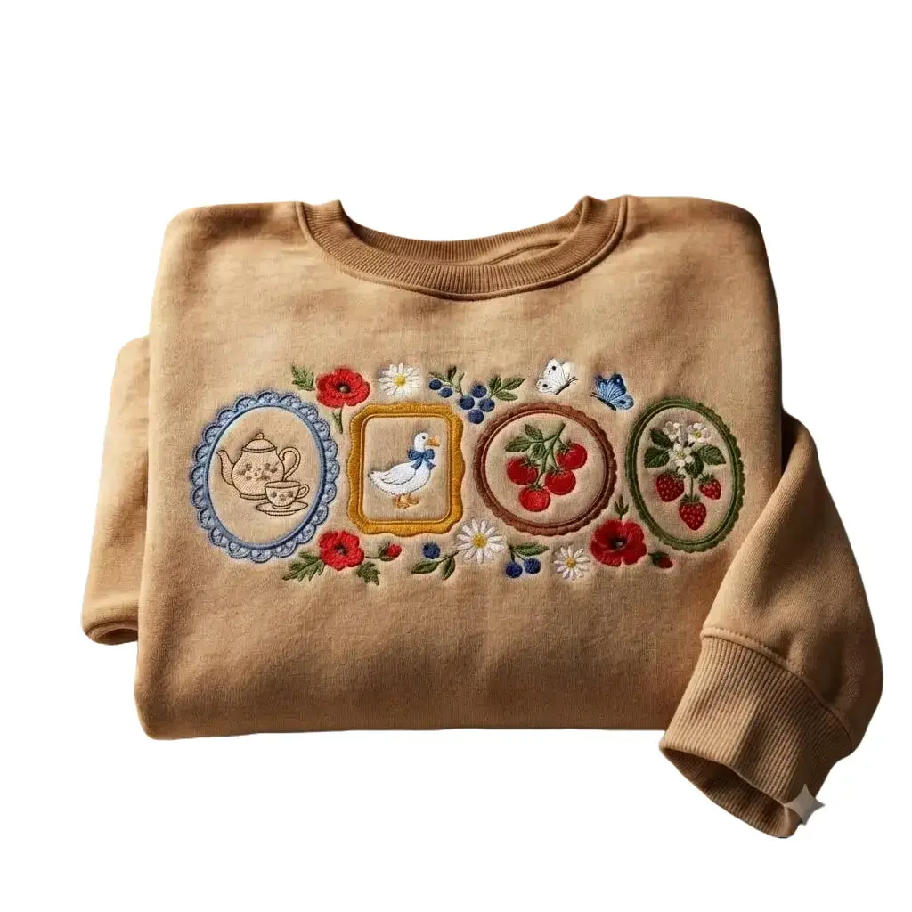 Embroidered Cottagecore Fall Sweatshirt - Vintage Autumn Floral Goose Hoodie, Cute Garden Lover Crewneck, Aesthetic Coquette Bow Pullover, Cozy Season Nature Gift Unisex