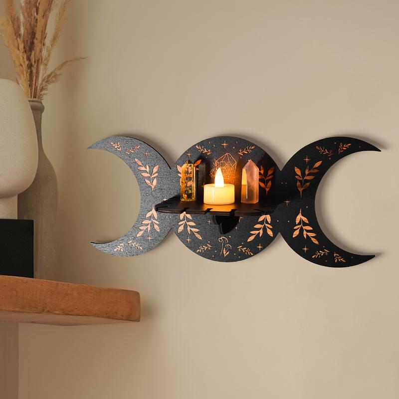 Creative Moon Leaf Pattern Wall Shelf, Wall Mount Design, Solid Wood Indoor Decor, Suitable for Living Room Bedroom Study, Made in China