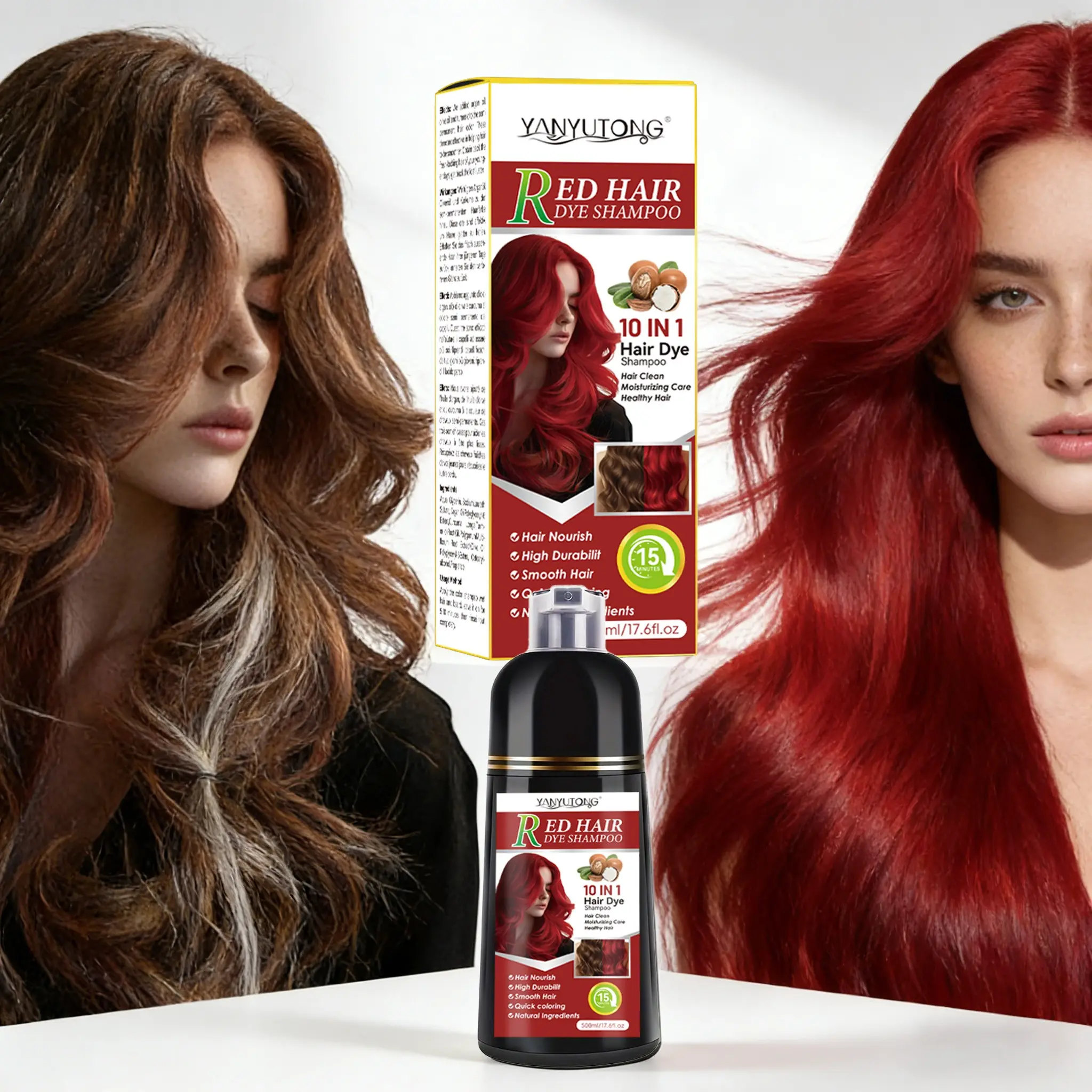 500ml Red Hair Dye Shampoo | 10-in-1 Multi-effect | Natural Ingredients | Dyeing, Cleansing & Nourishing in One | Even & Long-lasting Color | Leaves Hair Smooth & Shiny | Suitable for All Hair Types, Unisex | Gentle Cleanser Haircare