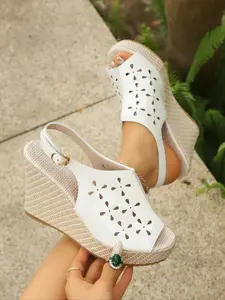 Women's Cutout Patent Peep-Toe Espadrille Wedge Sandals, Slingback Platform Sandals, Versatile Footwear for Beach, Vacation and Daily Wear