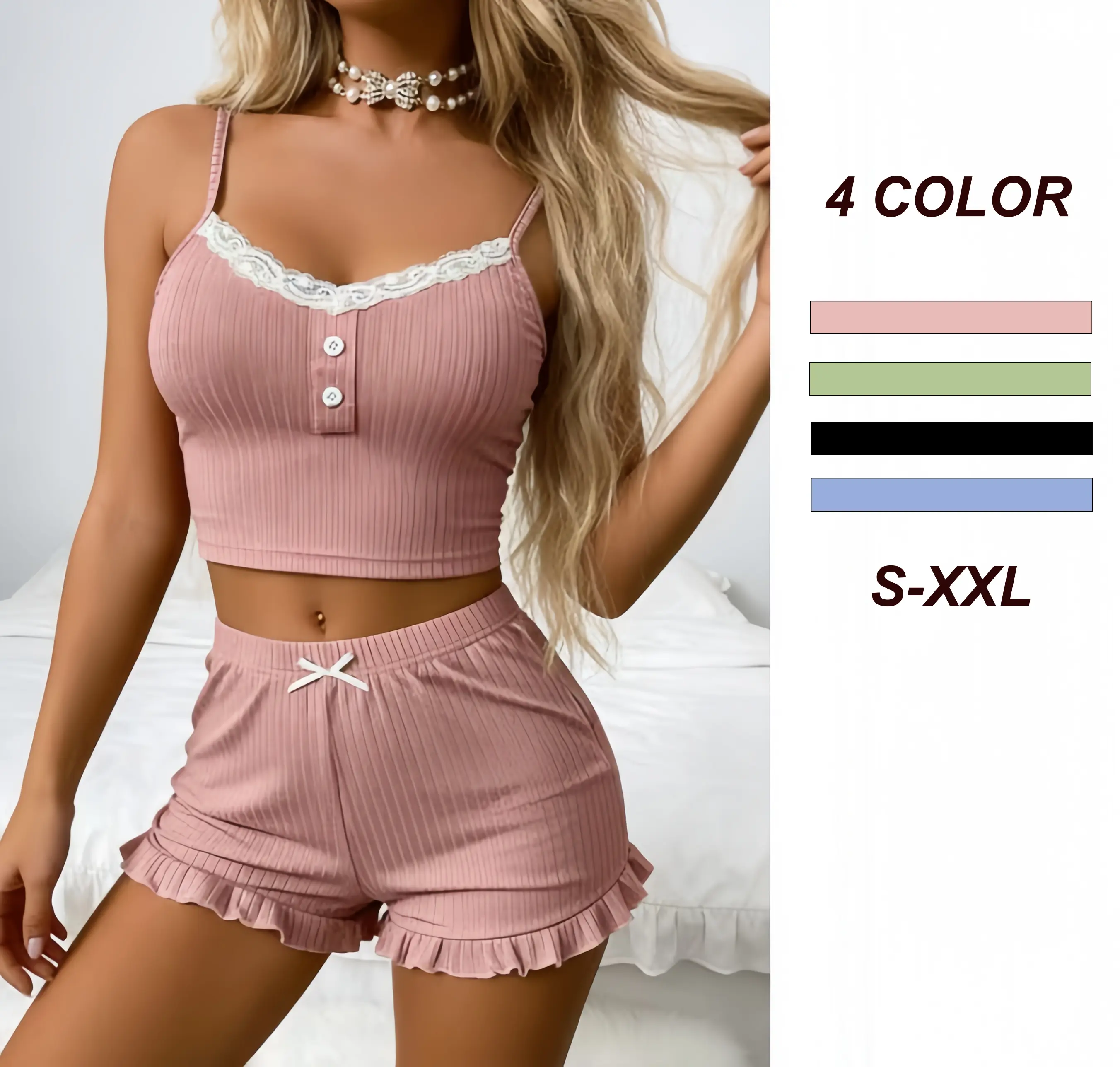 Women's 1-3 Pack Sweet Cherry Cartoon Print Suspender Cami Lingerie Set - Stretchy Soft Polyester Blend Loungewear with Elastic Waist Short Pants, Quick-Dry, Machine Washable for Home Relaxation