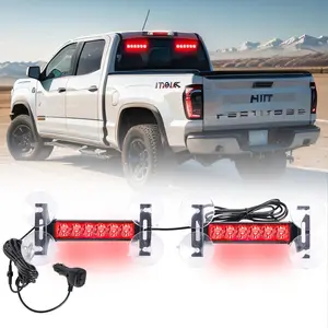 2X 6.1 inch Emergency Strobe Lights Red 12 LED Hazard Warning Flashing Safety Front/Rear Windshield Deck Split Grill Lights for Volunteer Firefighter Police Vehicles POV Trucks