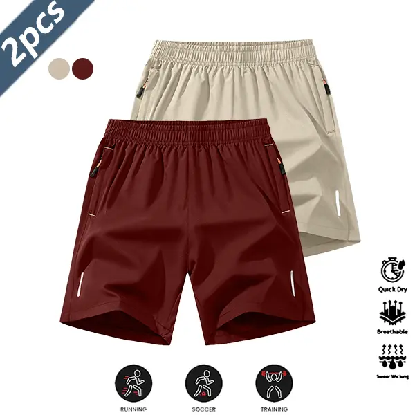 Men's Quick Dry Breathable Shorts 2 Pack Casual Sport Style Anti Wrinkle Design Polyester Blend Solid Color Reflective Strips Suitable for Running Football Badminton Basketball Ping Pong Weightlifting Gym Workout Men's Short Pant Shorts