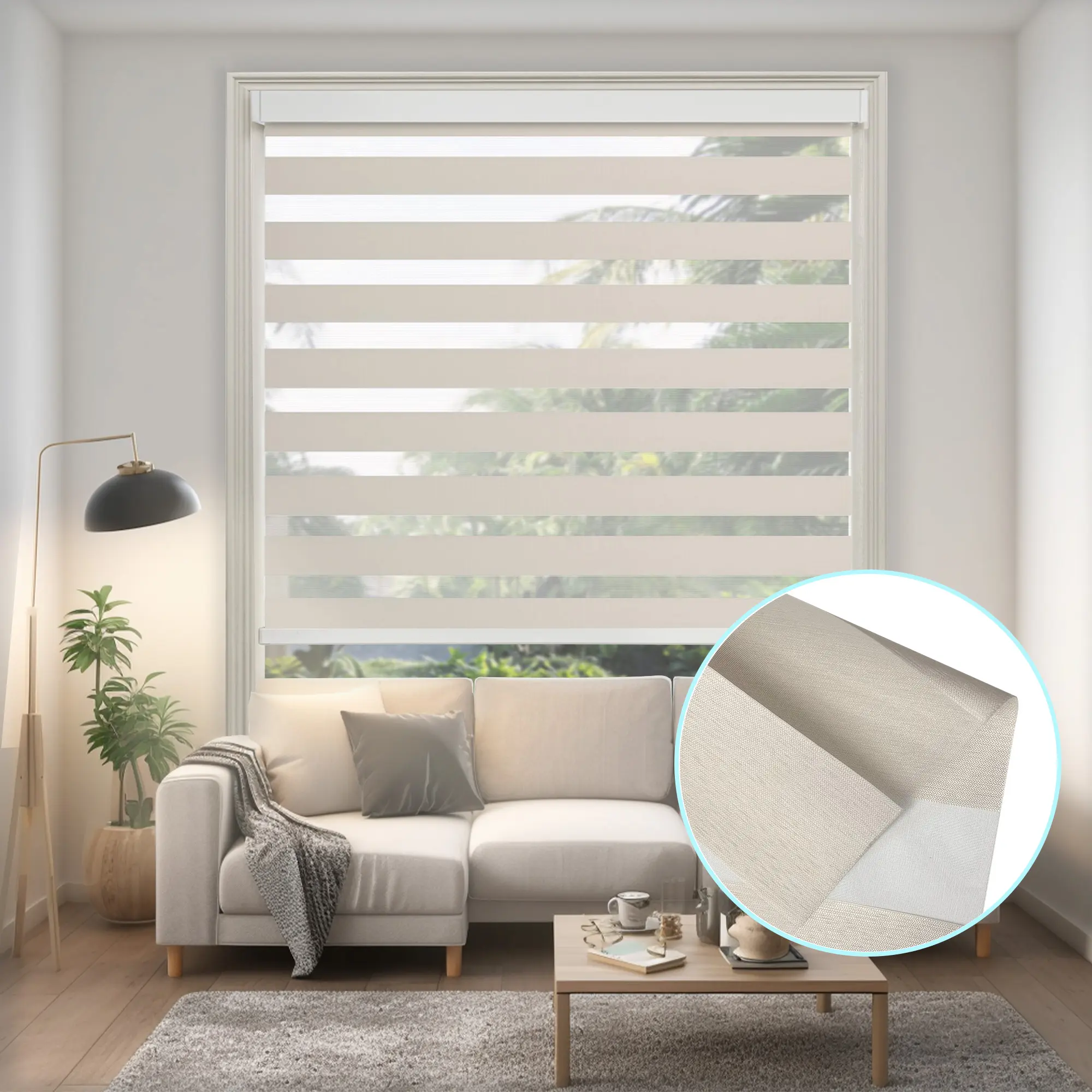 Beige Corded Zebra Blinds, 57"-95" Width Light Filter Fabric, Horizontal Lift Cord Curtains for Living Room, Kitchen, Corded Blinds