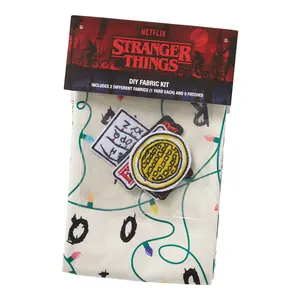 Netflix Stranger Things 7-Piece DIY Fabric & Patch Kit - 2 Cotton Fabrics 36"x44" & 5 Iron-On Patches for Custom Home Décor