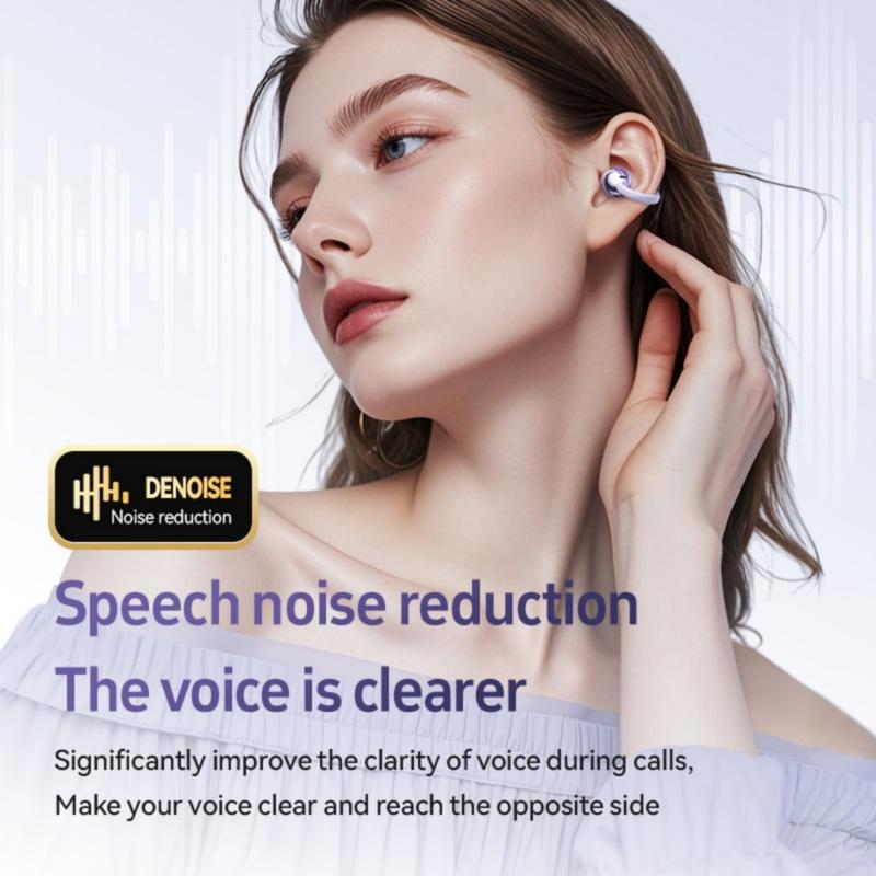 MUPUSONG Open Earbuds Air Conduction Wireless Bluetooth 5.4 Clip On with Microphone 42H Playtime Sports Running Exercise Eyeglass Wearers Audio Headphone Black