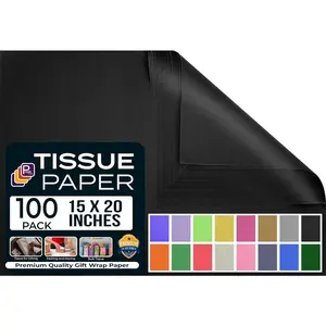 Black Tissue Paper for Gift Bags, 15"x20" Sheets (Pack of 100), Bulk Sheets for Wrapping, Crafting and Gift Wrapping