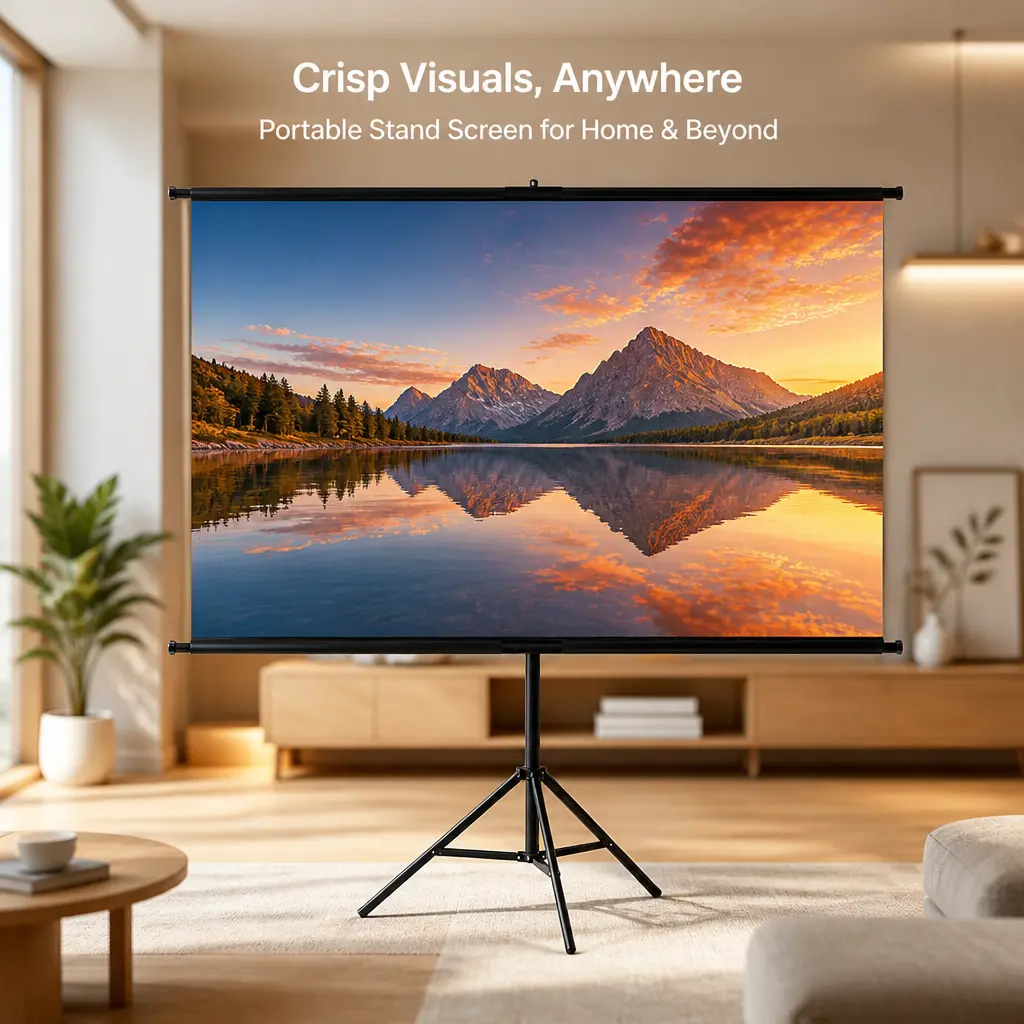Portable Tripod Projector Screen with Stand, Height-Adjustable 16:9 4K HD Wrinkle-Free Projection Screen for Indoor Home Cinema, Office Presentations