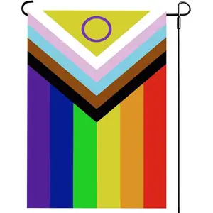 New Intersex Progress Pride Garden Flags 12x18- Inclusive Progressive LGBTQ Yard Small Flag Double Sided for LGBT Lesbian Gay Transgender