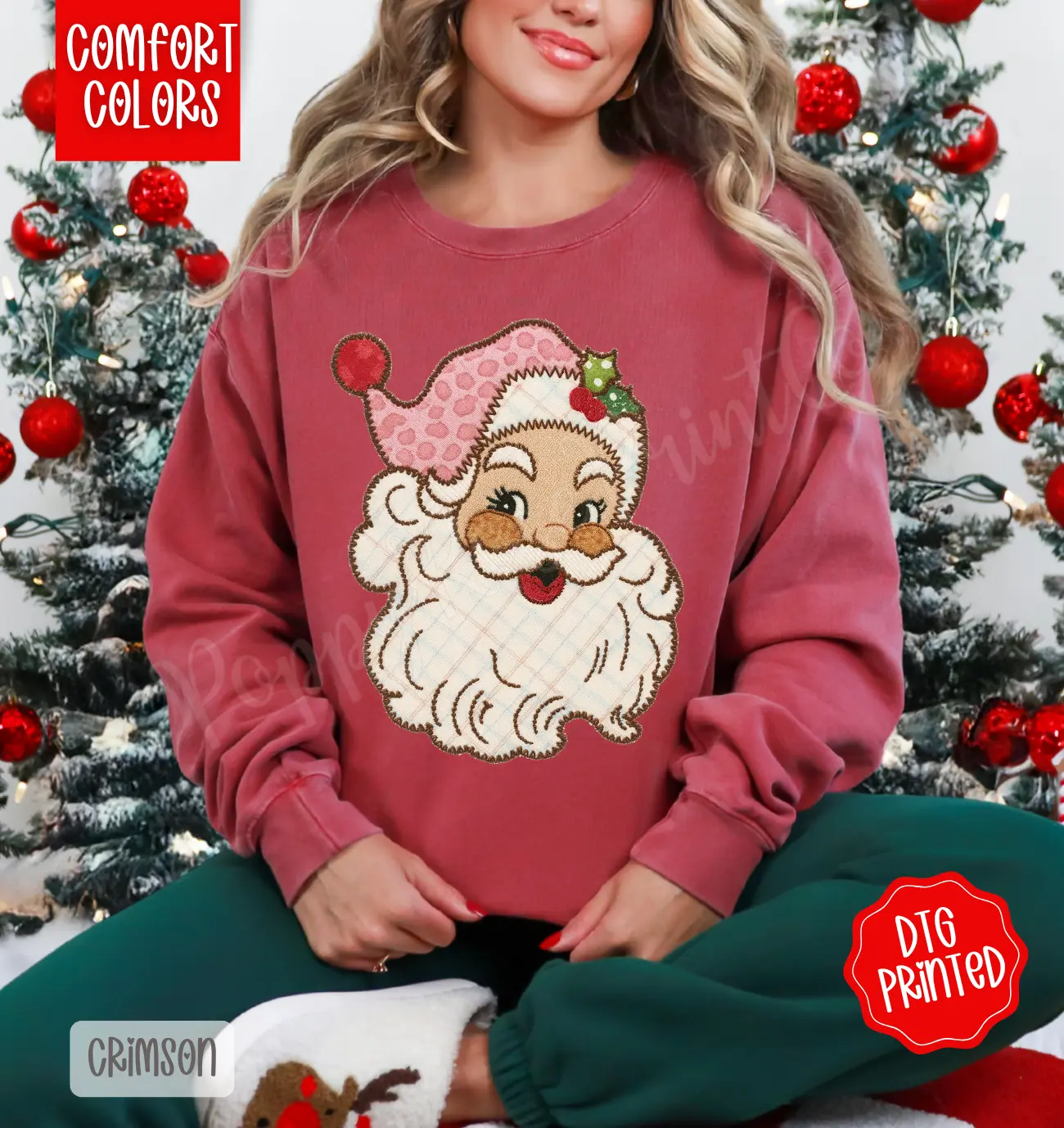 Santa Patch Comfort Colors Sweatshirt, Trendy Women's Christmas Crewneck