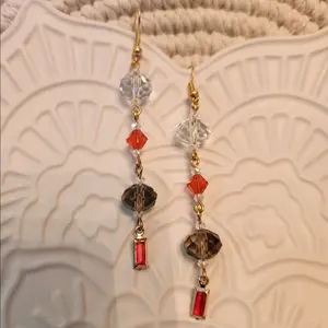 Hot orange and grey dangel earrings