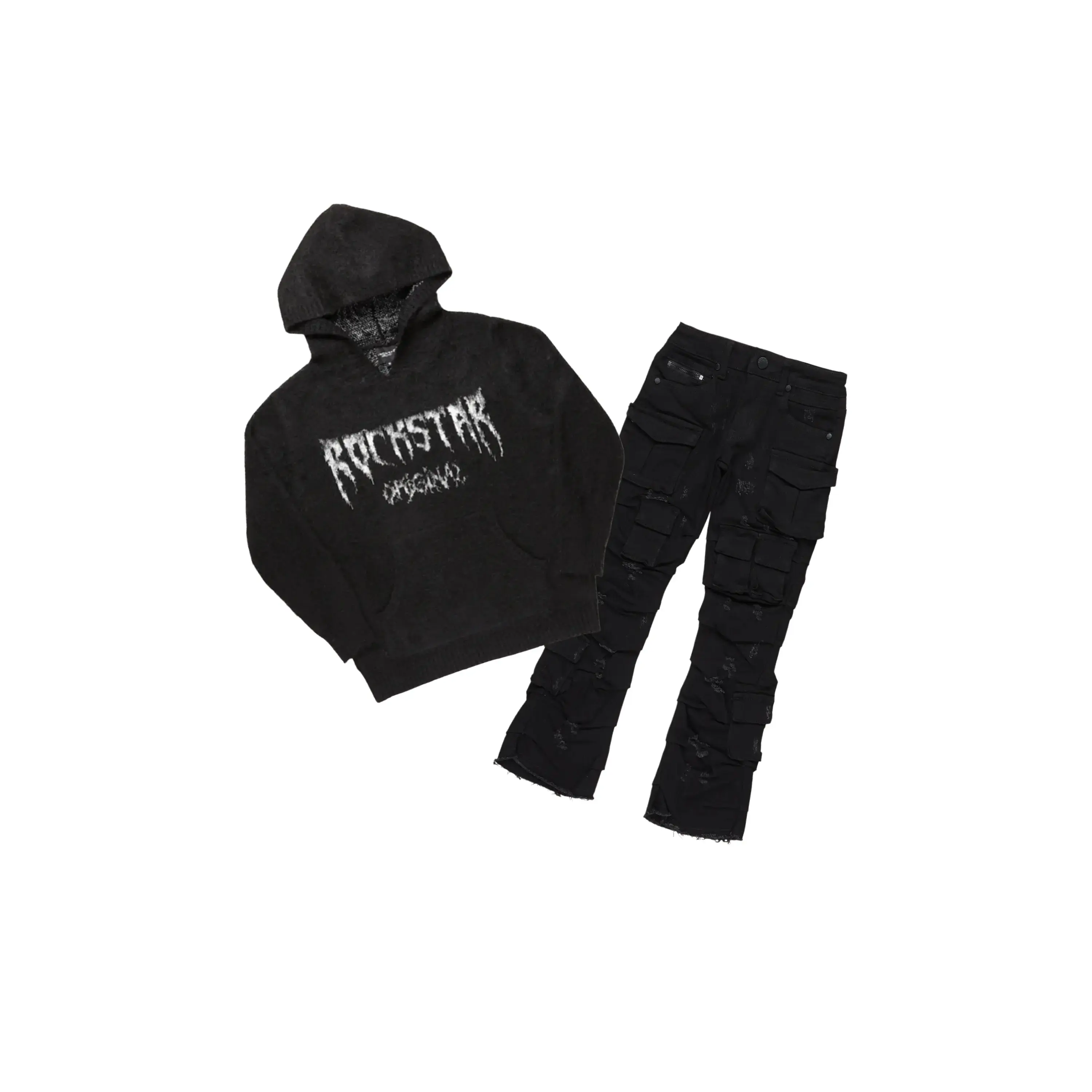 Boys Andros Black Mohair Hoodie/Stacked Flare Jean Set