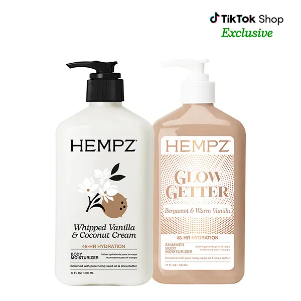 Hempz Exclusive Glow Getter & Whipped Vanilla and Coconut Cream Moisturizing Body Lotions Bundle