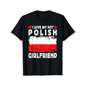 Men's 100% Cotton Oversized Short-Sleeve Casual Graphic Print T-Shirt - Poland Flag Design for Couples