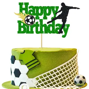 1pc Soccer Cake Topper Happy Birthday Sign Football Player Cake Decorations for Sport Theme Birthday Party Supplies
