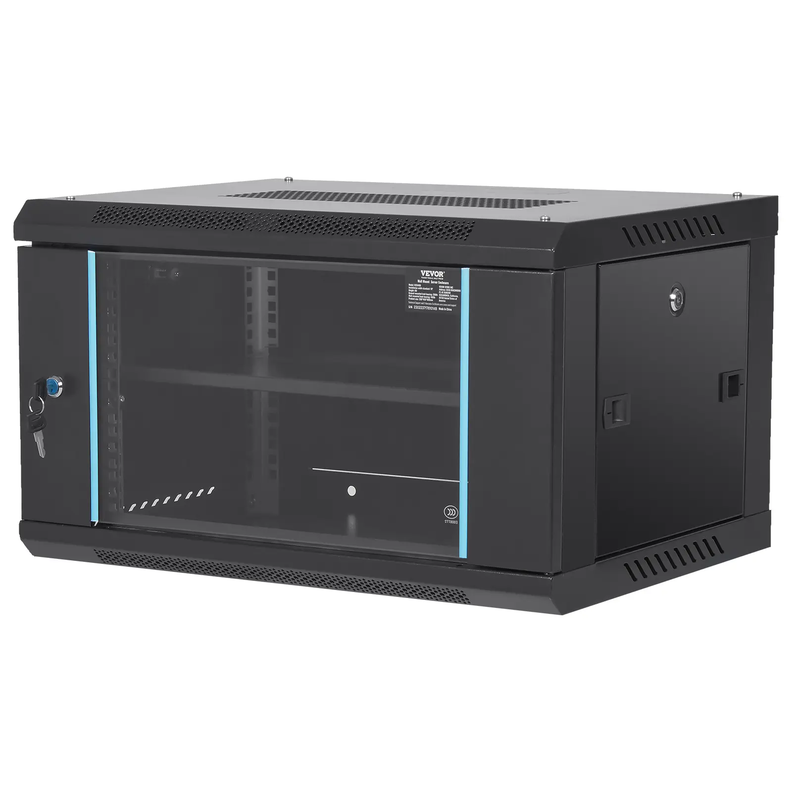 【summerfinds】VEVOR 6U Wall Mount Network Server Cabinet, 15.5'' Deep, Server Rack Cabinet Enclosure, 200 lbs Max. Ground-mounted Load Capacity, with Locking Glass Door Side Panels, for IT Equipment, A/V Devices, Glass Door Cupboard, Cabinet Lock Cabine