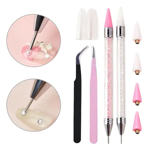 Rhinestone Pickup Tool Set for Diamond Painting DIY - 2 Pickup Pens, 2 Tweezer Pairs, 4 Pen Tips - Ideal for Rhinestone, Gem, Diamond-Style Embellishment Application (Nail Art DIY Tool)