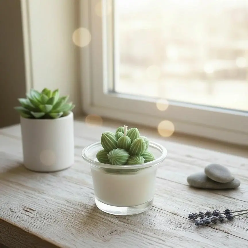 Non Toxic Succulent Cactus Candle in glass jar (Set of 3)