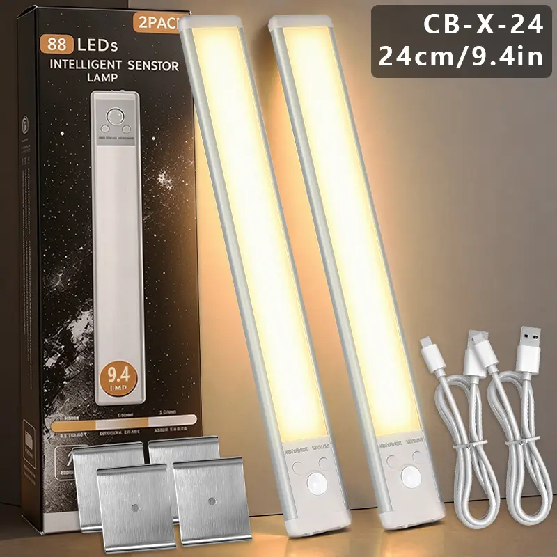 CB-X-24CM No Drill Magnetic LED Motion Sensor Light Rechargeable Renter Friendly Under Cabinet Closet Lighting
