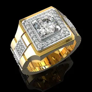 New replica Mossan gemstone watch men's ring Golden-plated two-tone engagement ring Trendy oversized ring