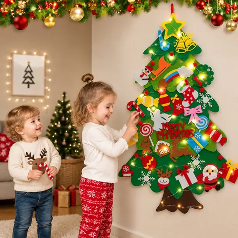 3.3FT DIY Felt Christmas Tree with Lights for Toddlers Kids,Hanging Christmas Decorations for Home 2026,DIY Wall Hanging Xmas Tree with Detachable Ornaments,Christmas Crafts for New Year, Xmas Gifts, Indoor