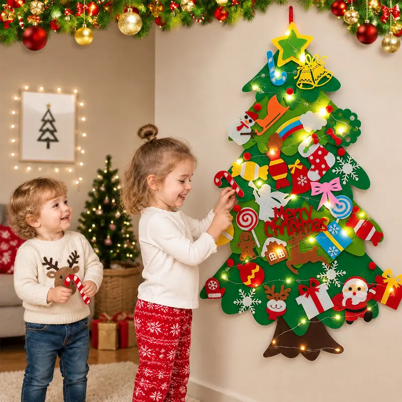3.3FT DIY Felt Christmas Tree with Lights for Toddlers Kids,Hanging Christmas Decorations for Home 2026,DIY Wall Hanging Xmas Tree with Detachable Ornaments,Christmas Crafts for New Year, Xmas Gifts, Indoor