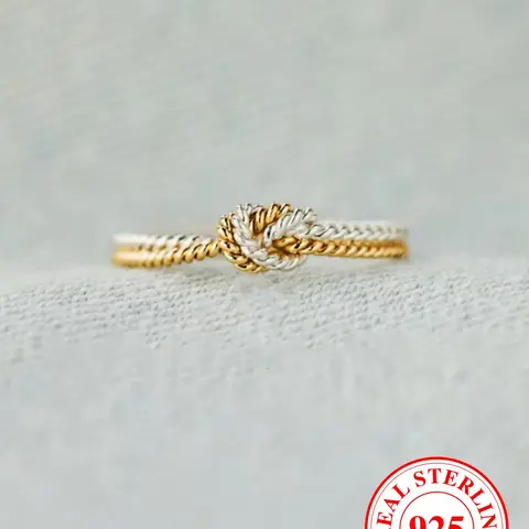 S925 Sterling Silver Double Knot Design Ring for Women, Dainty Stacking Rings, Unique Rings, Beautiful Rings, Elegant Casual Ring, Fashion Accessories for Party, Daily Decor, Jewelry for Birthday Gift, with Box