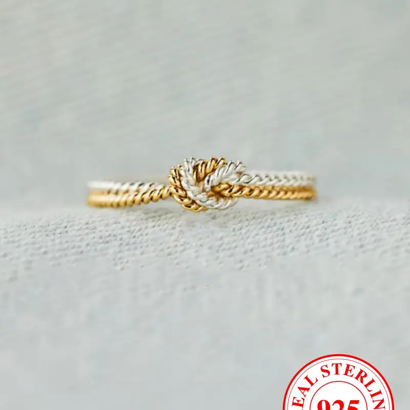 S925 Sterling Silver Double Knot Design Ring for Women, Dainty Stacking Rings, Unique Rings, Beautiful Rings, Elegant Casual Ring, Fashion Accessories for Party, Daily Decor, Jewelry for Birthday Gift, with Box