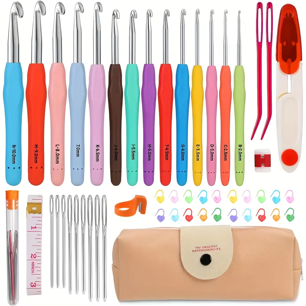 50 Pieces Complete Crochet Kit for Beginners, 14 Sizes Ergonomic Hooks with Soft Handles for Arthritic Hands, All-in-One Knitting Supplies with Case - Ideal Gift for Mom & Craft Lovers