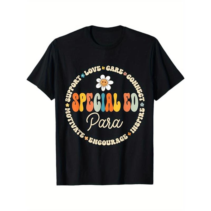 Groovy Special Ed Para Special Ed Paraprofessional Crew T-Shirt, 100% Cotton, Gift for Men Women Friends Family, S-XXXL, Black time  tee  shirt  backwards demon slayer  merch double print oversize lightweight acid valentine  Y2K  Vintage Metalcore Graphic