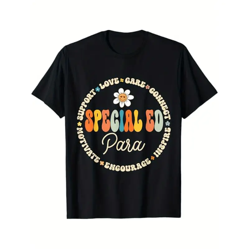 Groovy Special Ed Para Special Ed Paraprofessional Crew T-Shirt, 100% Cotton, Gift for Men Women Friends Family, S-XXXL, Black time  tee  shirt  backwards demon slayer  merch double print oversize lightweight acid valentine  Y2K  Vintage Metalcore Graphic