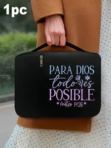 Bible bag with pink and blue gradient letters, Bible cover, Bible folder, portable storage bag, standard size Bible bag with zipper and pockets, Portable Travel Organizer, for Bible study, Bible cover