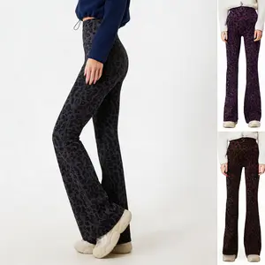 Women's Leopard Print Fleece Lined Bell Bottom Leggings - High Waist Butt-Lifting Thermal Yoga Pants with Compression Fit for Workout Running & Casual Wear