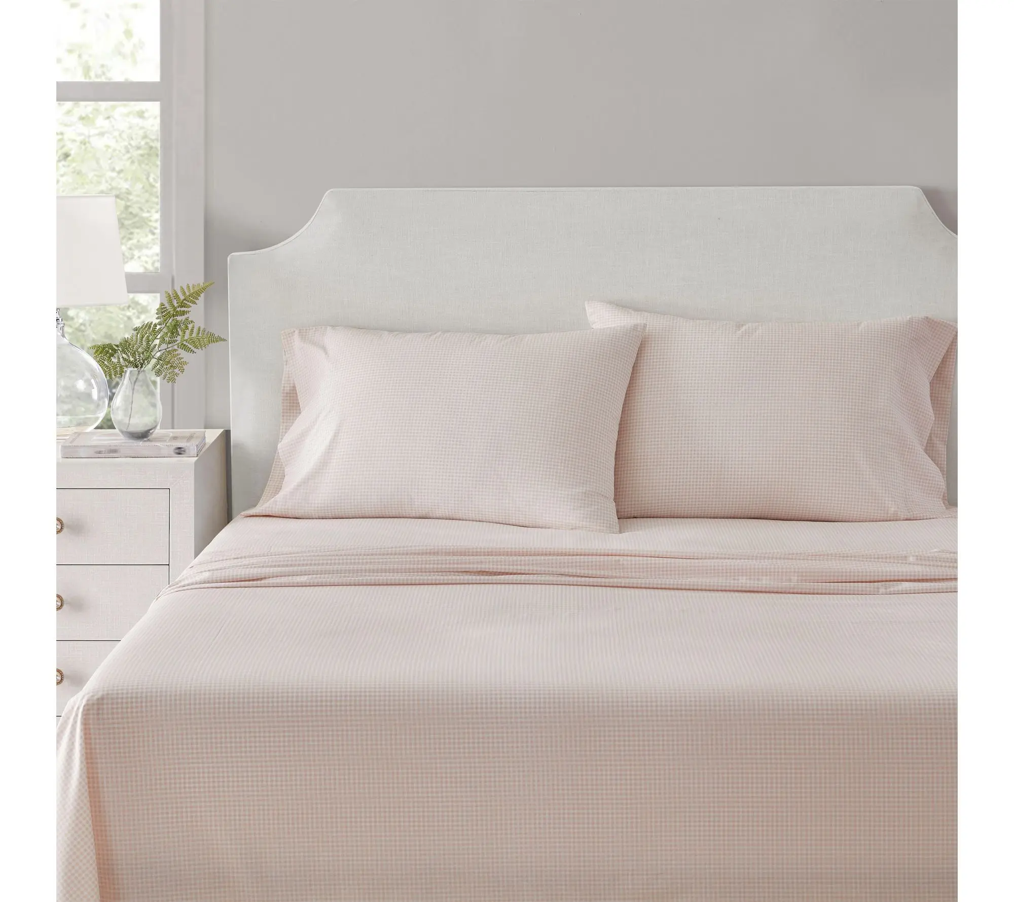 Martha Stewart Gingham White/Peach Cotton KingSheet Set Martha Stewart Gingham White/Peach Cotton KingSheet Set