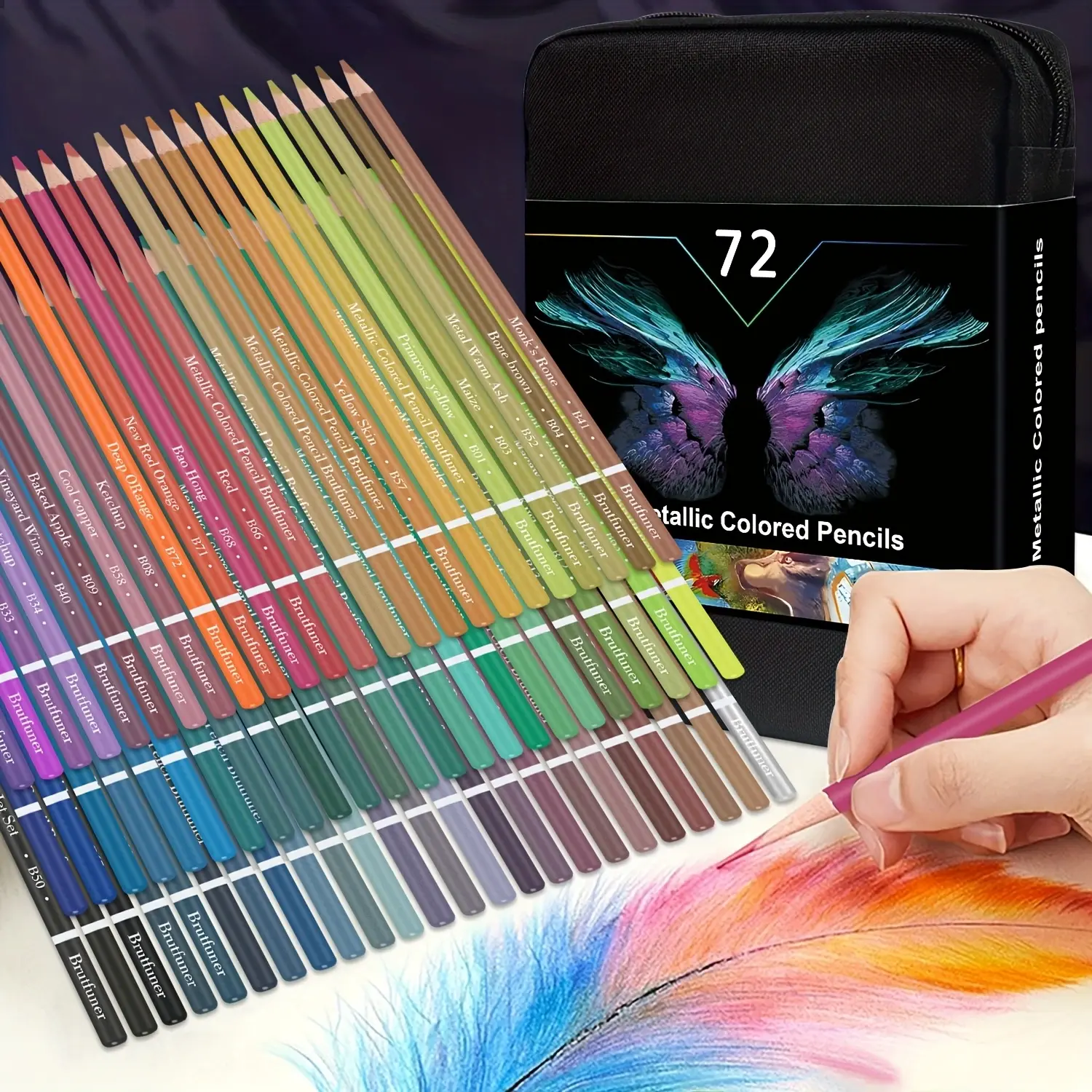 72 Metallic Colored Pencils, Soft Core with Vibrant Glitter Color Pencil for Adults Artists Beginners Drawing Coloring Sketching, Pre-sharpened